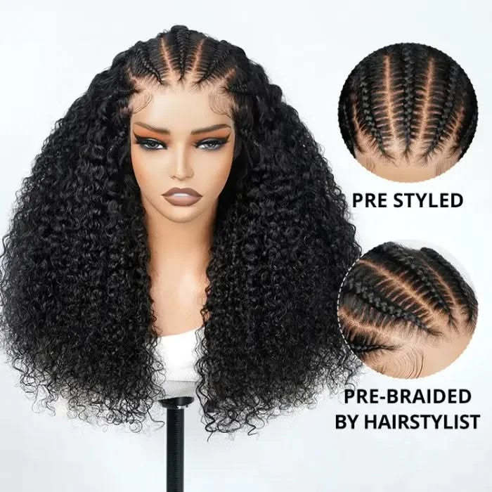 Curly Bob Wig Human Hair 13x4 HD Lace Front Wigs For Black Women Human Hair Pre Plucked Wear And Go Glueless Short Wet And Wavy Braided Wig Black Color - Onime Hair