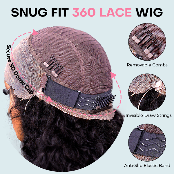 Onimehair 360 Water Wave Invisi Draw Strings Wear Go Glueless Pre-Bleached And Pre-Cut Lace Human Hair Wig