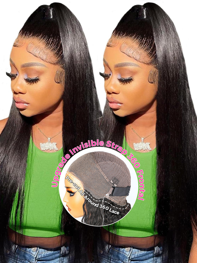 Onimehair™ 360 Lace Wear Go Pre-Bleached Straight Human Hair Glueless Wigs Pre-Plucked Lace Front Wig