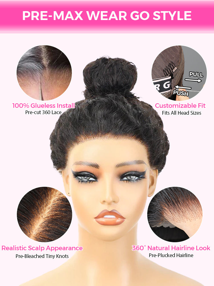 Onimehair™ 360 Fit Wig Pre-Bleached onimehair Straight Human Hair Pre-Cut 360 Lace Wear Go Glueless Wig Pre-Plucked