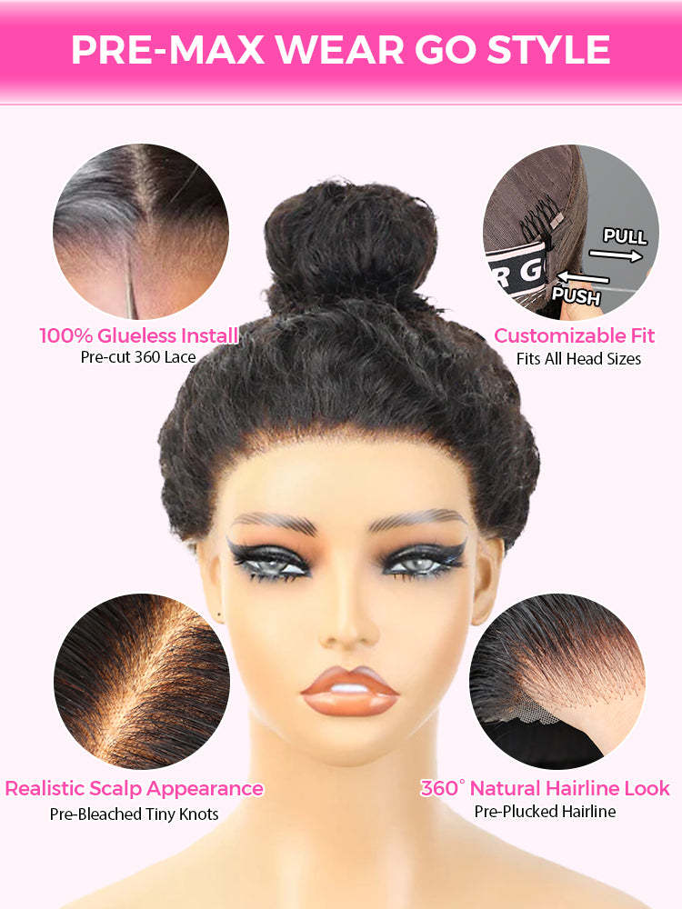 Onimehair™ 360 Fit Wig Pre-Bleached onimehair Straight Human Hair Pre-Cut 360 Lace Wear Go Glueless Wig Pre-Plucked