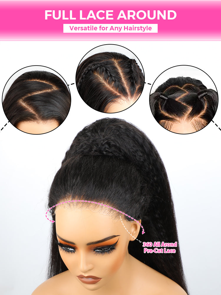 Onimehair™ 360 Fit Wig Pre-Bleached onimehair Straight Human Hair Pre-Cut 360 Lace Wear Go Glueless Wig Pre-Plucked