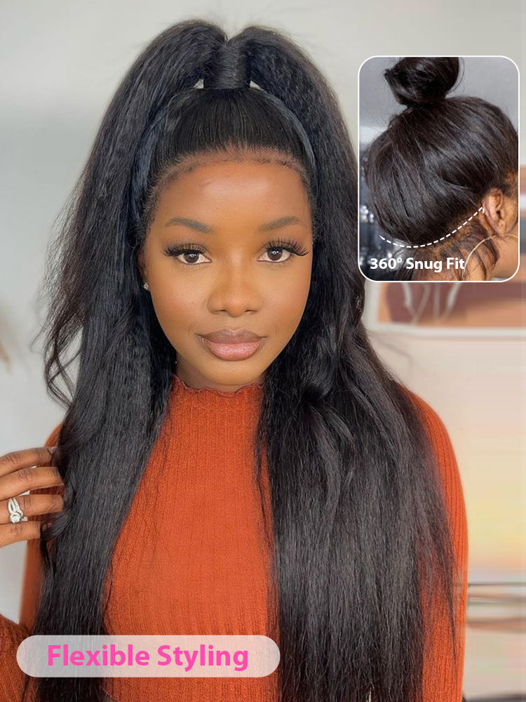 Onimehair™ 360 Fit Wig Pre-Bleached onimehair Straight Human Hair Pre-Cut 360 Lace Wear Go Glueless Wig Pre-Plucked