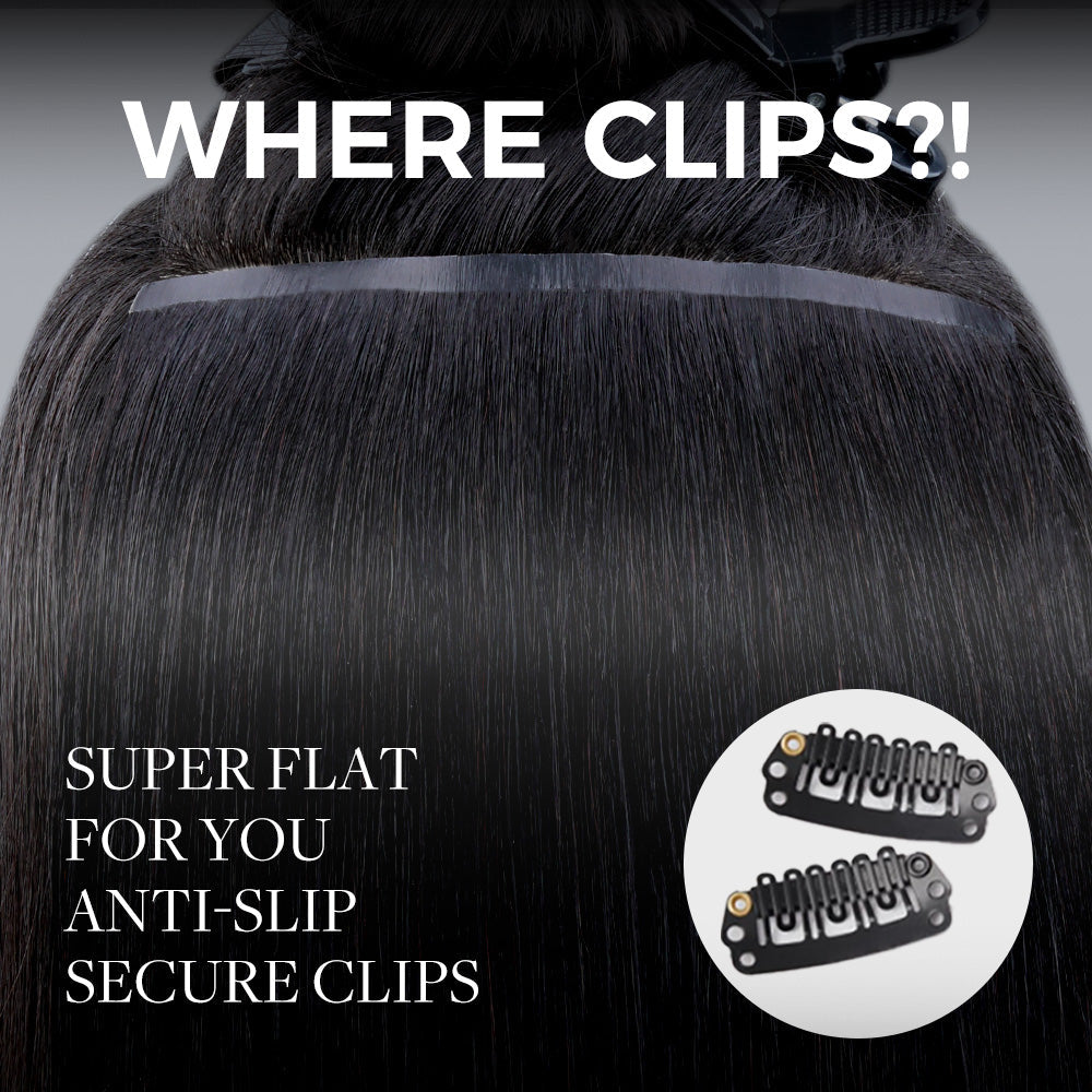 Lashey Body Wave / Yaki Straight Super Natural Seamless Clip in Hair Extensions Brown Highlights Real Human Hair