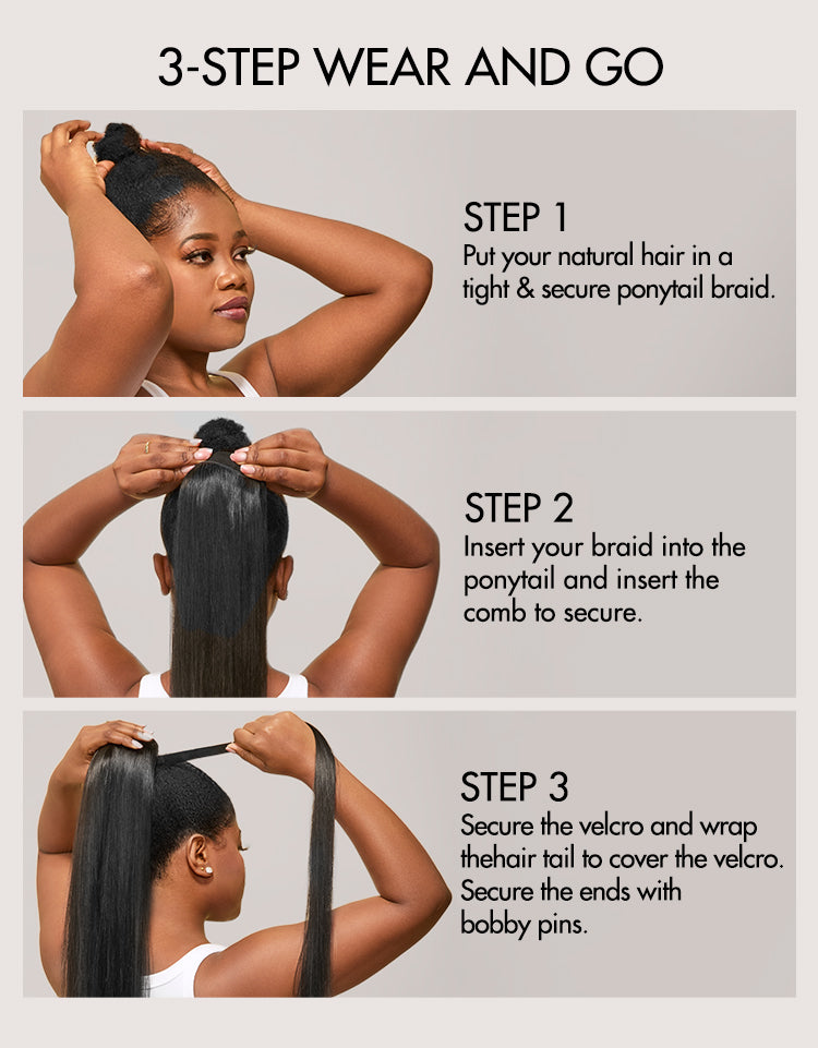 Natural Black Sleek Long Straight Wrap Around Ponytail Hair Extension Virgin Hair