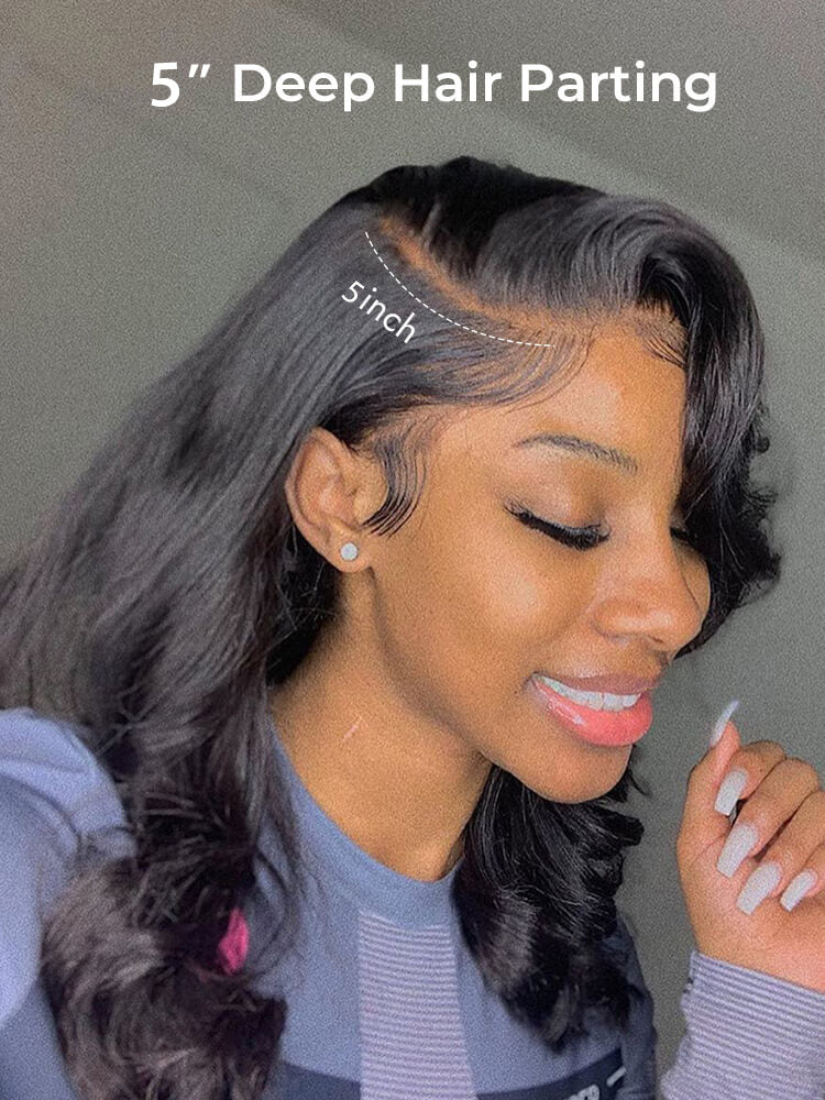 Onimehair™ Pre-bleached Body Wave Hair Wear Go Bob Wig 7x5 Pre-cut HD Lace Pre-plucked