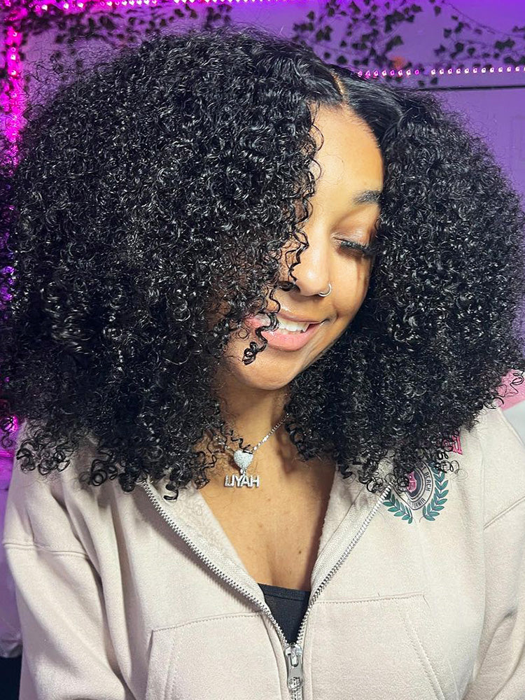 Onimehair™ V Part Glueless No Leave Out Afro onimehair Curly Human Hair Wig Pre-plucked Beginner Friendly