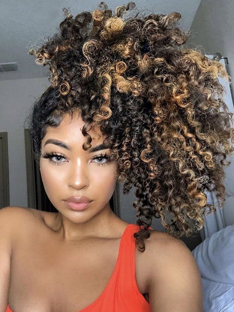 Onimehair™ 3 IN 1 Highlight Brown onimehair Curly Half Wig Draw-strings Flip Over Wig