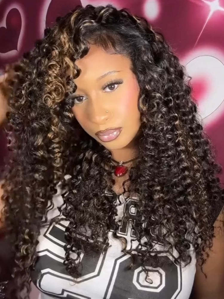 Onimehair™ Wear Go Glueless Balayage Highlight Ombre Brown Water Wave Wig Pre-plucked