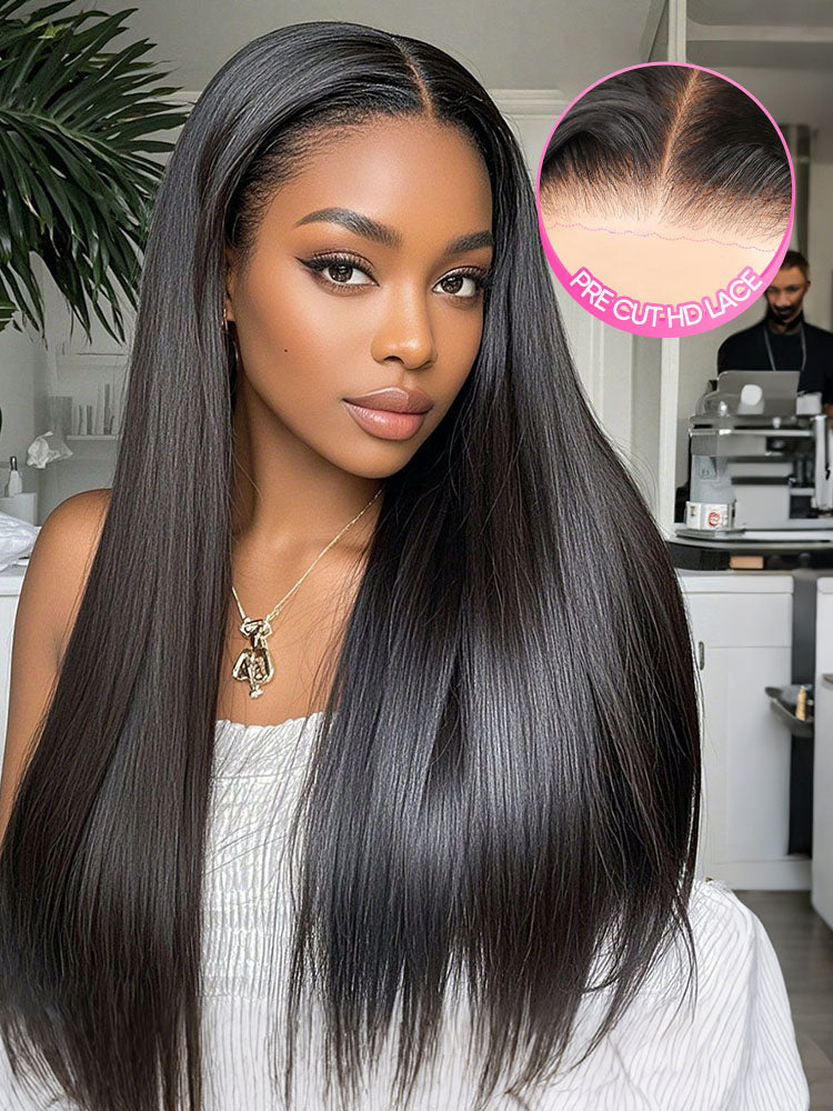 Onimehair™ Pre-bleached Straight Hair Wear Go Glueless Wig 13x4 Pre-cut HD Lace Pre-plucked
