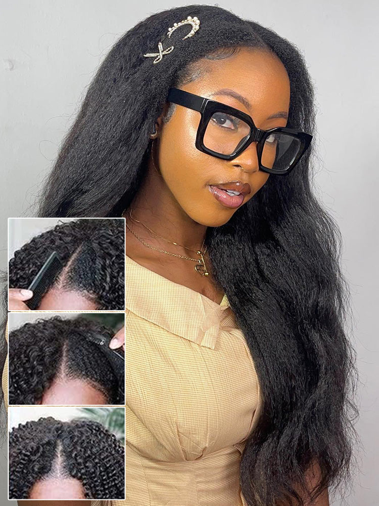 Onimehair™ V Part Glueless No Leave Out onimehair Straight Human Hair Wig Pre-plucked Beginner Friendly