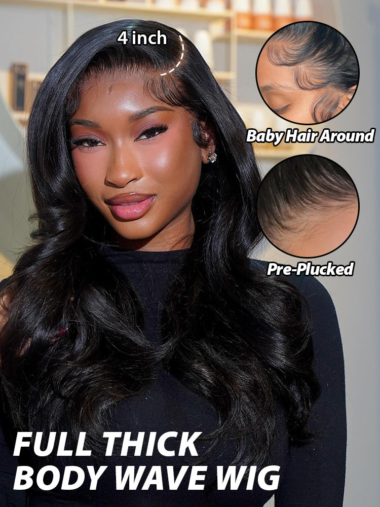 Onimehair™ Pre-bleached Body Wave Hair 13x4 Swiss HD Lace/Transparent Lace Front Wigs Pre Plucked
