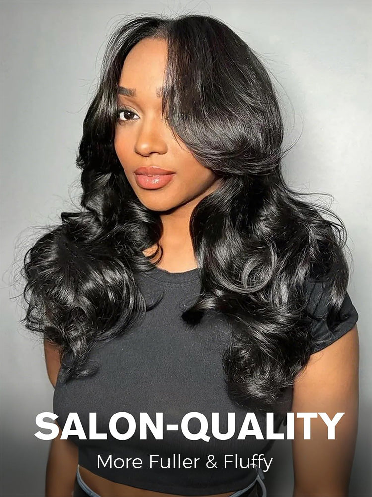 Onimehair™ Layered Cut Pre-Bleached Body Wave 7x5 Pre-Cut HD Lace Wear Go Glueless Wigs