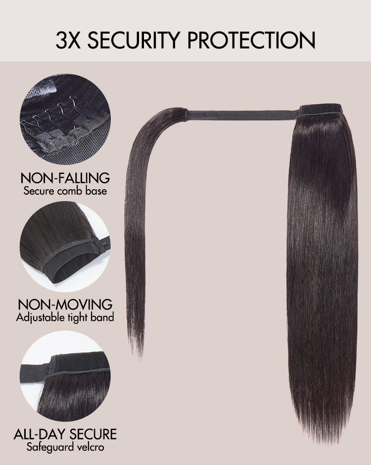 Natural Black Sleek Long Straight Wrap Around Ponytail Hair Extension Virgin Hair