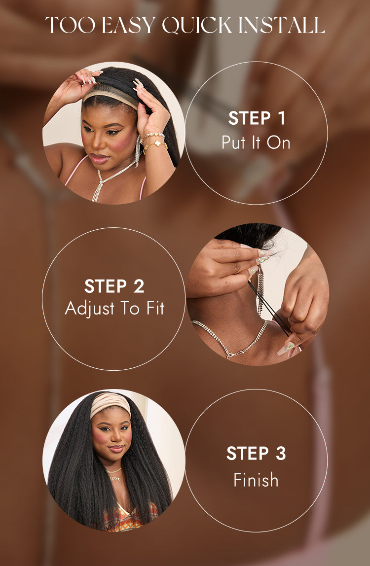 Luvme Too Easy Texture™ Wig Kinky Straight Flexi-Fit Drawstring Glueless Headband Wig (Get Free Trendy Headbands)-16