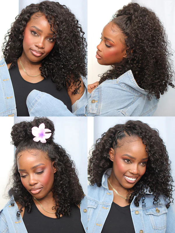 Onimehair™ Pre-Bleached Burmese Curly Human Hair Pre-Cut 360 Lace Wear Go Glueless Wig Pre-Plucked
