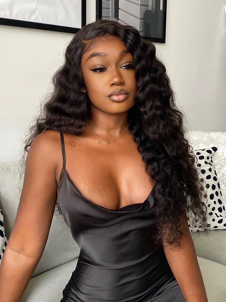 Onimehair™ Pre-bleached Loose Deep Wave Hair Wear Go Glueless Wig 13x4 Pre-cut HD Lace Pre-plucked