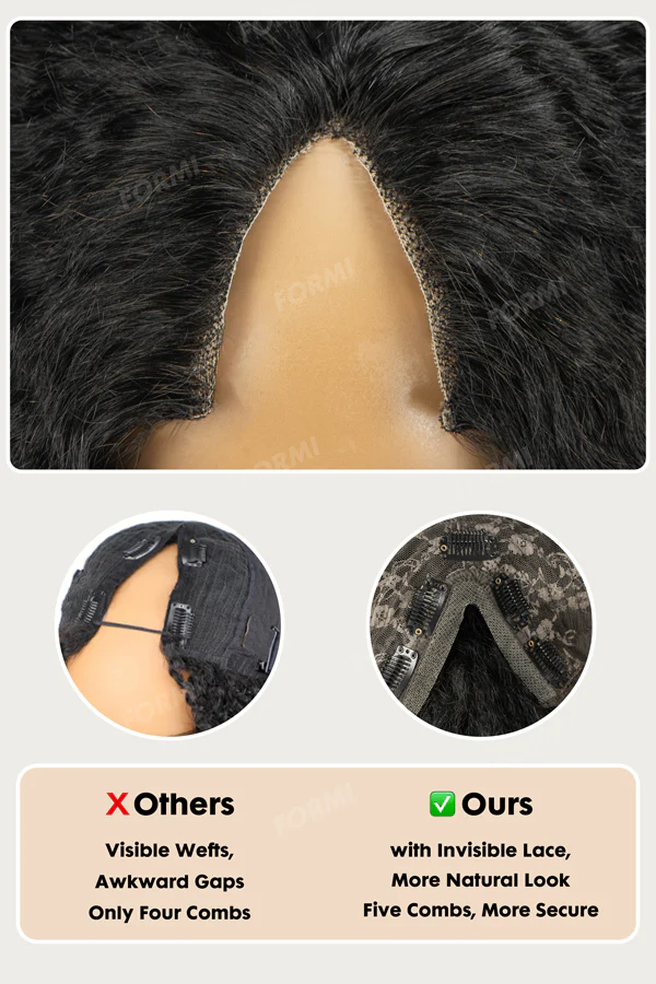 Onime Protective V Part Glueless Wig 100% Human Hair (Kinky Straight Top & Curly End)