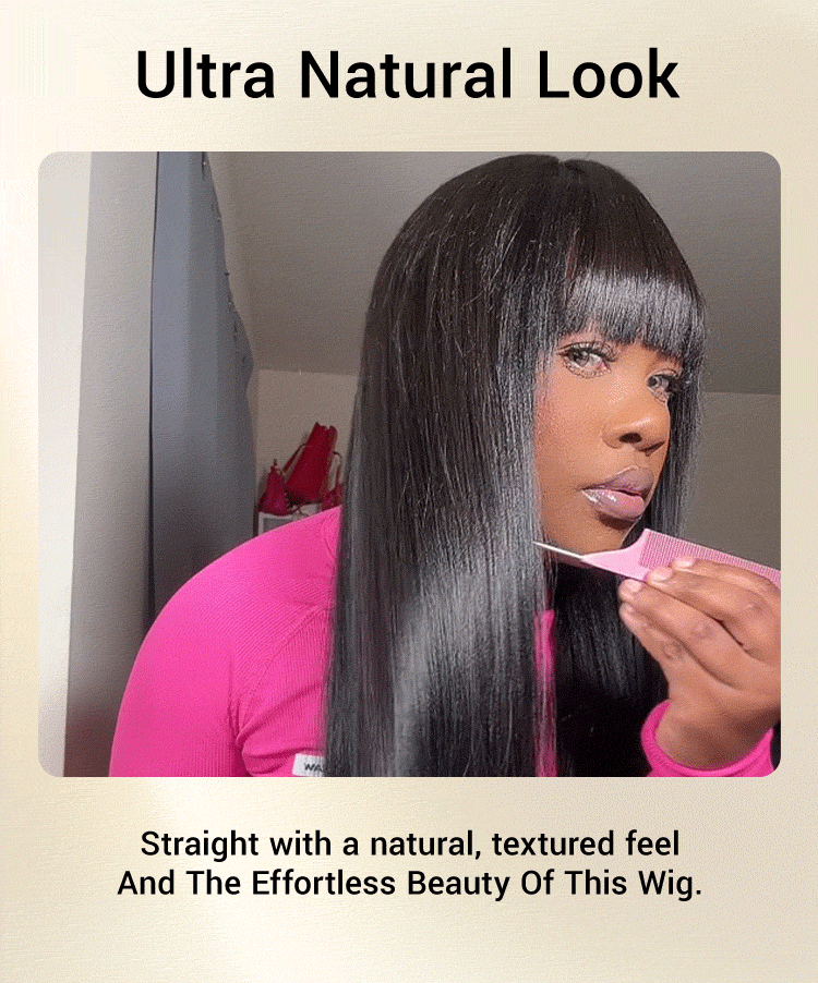 Breathable Cap Yaki Straight Ultra Natural Minimalist Lace Long Wig with Bangs-08