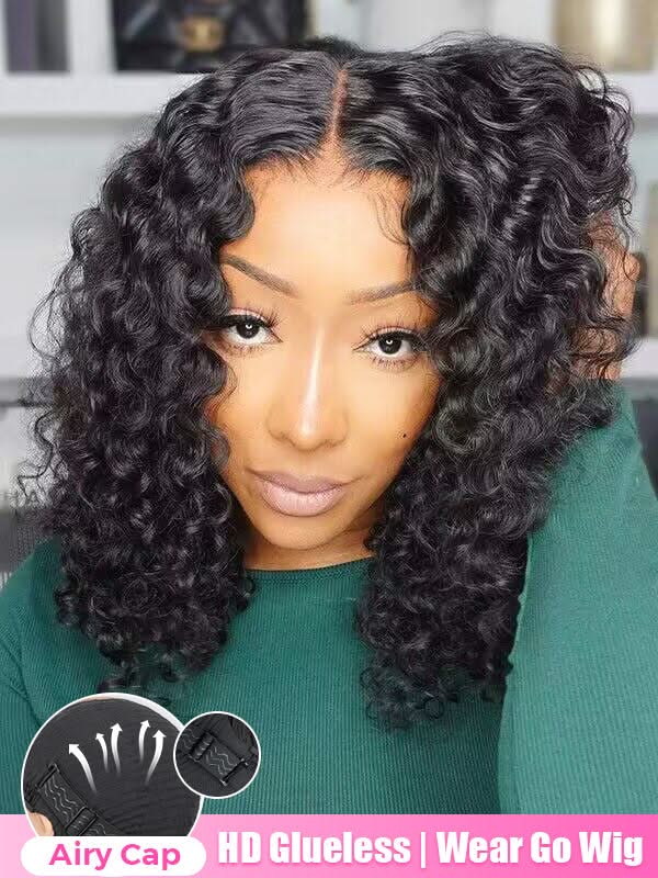 Onimehair™ Water Wave Bob Glueless Wig Wear Go 13x4 HD Lace Pre Cut Lace Wig - Onime Hair