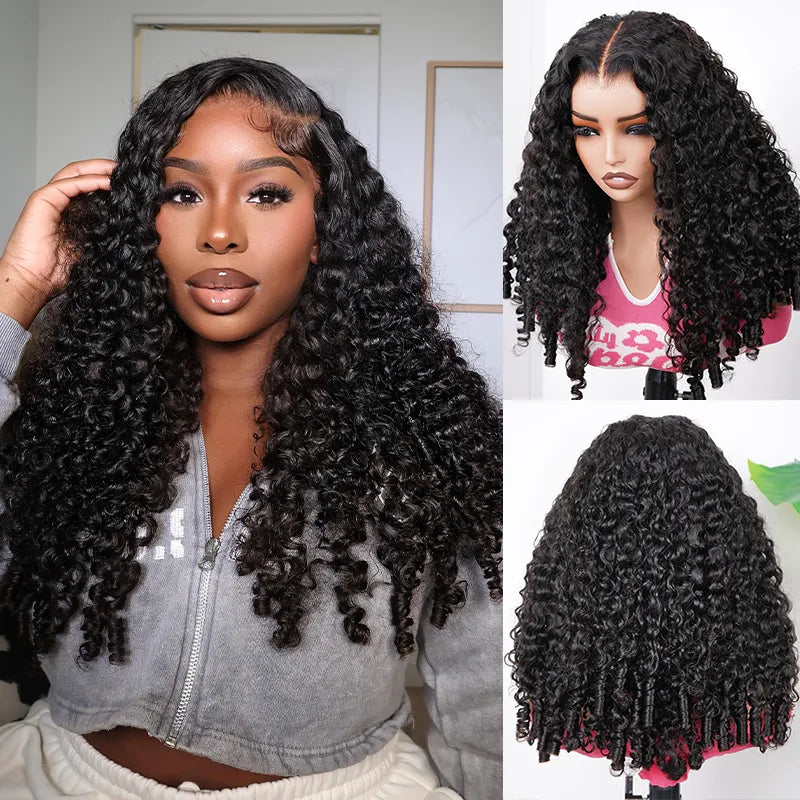 Onimehair™ Burmese Curly Spiral Curls End Glueless 13x6 Lace Wig Flexible Fit Drawstring Put On And Go Natural Hairline