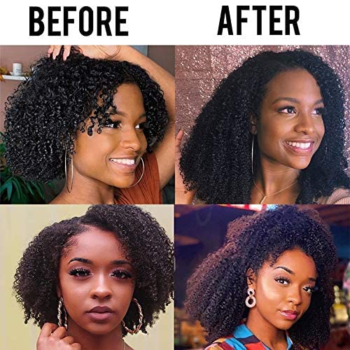 Onimehair™Extension Full Head For Black Women Burmese Curly Clip in Hair Extensions Real Human Hair Messy Curly Clip Ins for Women Brazilian Remy Human Hair Natural Black 12Inch