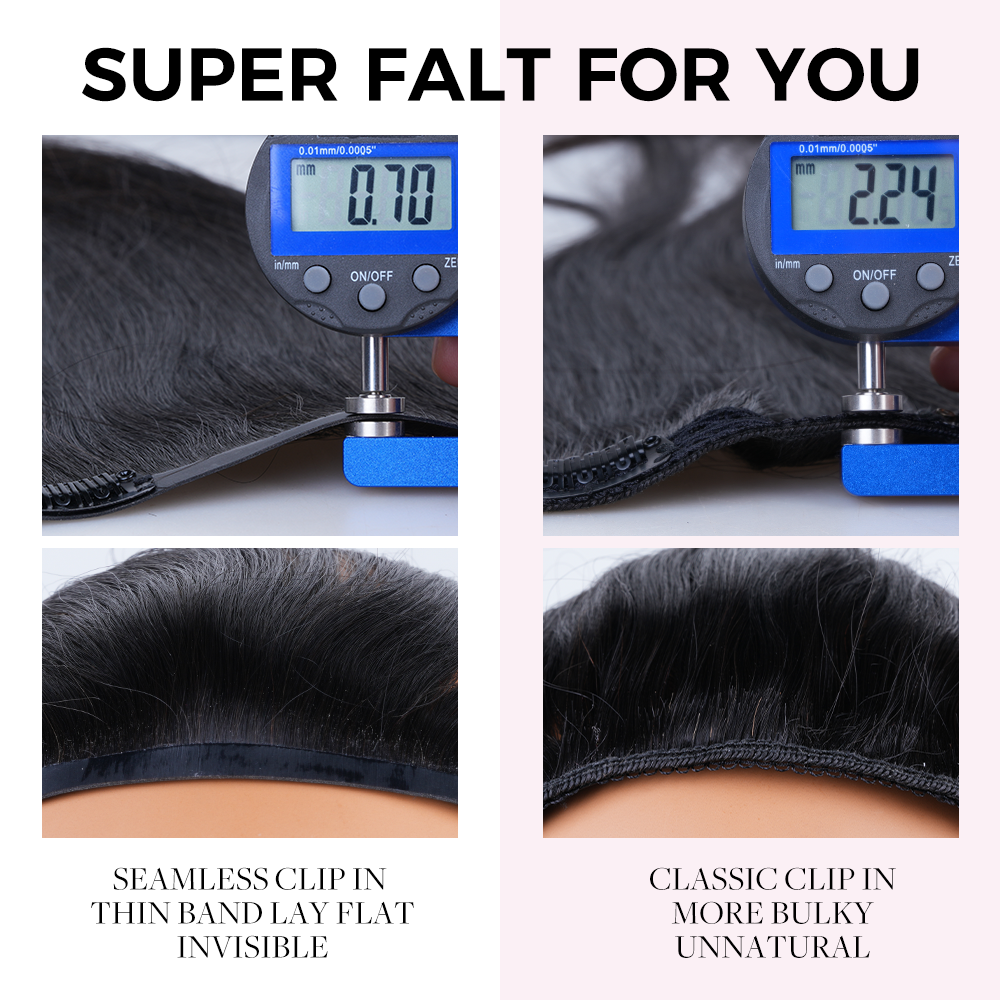 Lashey Body Wave / Yaki Straight Super Natural Seamless Clip in Hair Extensions Brown Highlights Real Human Hair