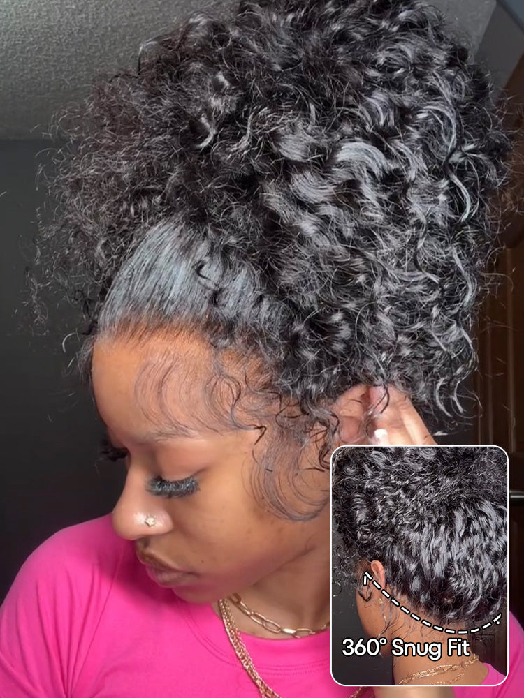 Onimehair™ 360 Lace Fit Wear Go Pre-Bleached Water Wave Human Hair Glueless Wig Pre-Plucked