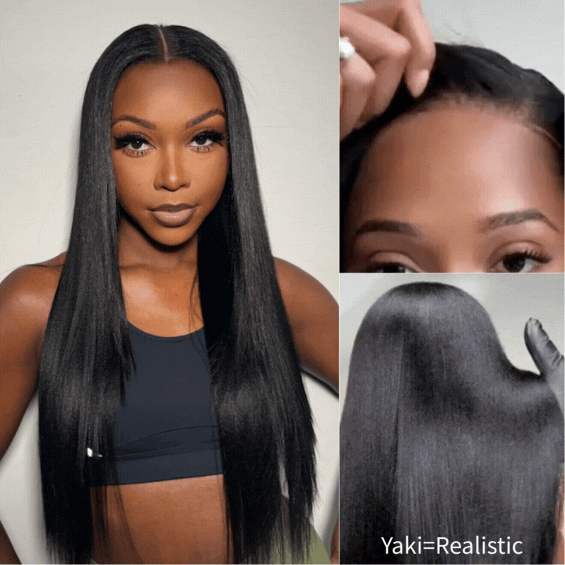 Onimehair™ Straight 7x5 Glueless Lace Natural Black Color Put On and Go Invisi Drawstring Human Hair Wigs