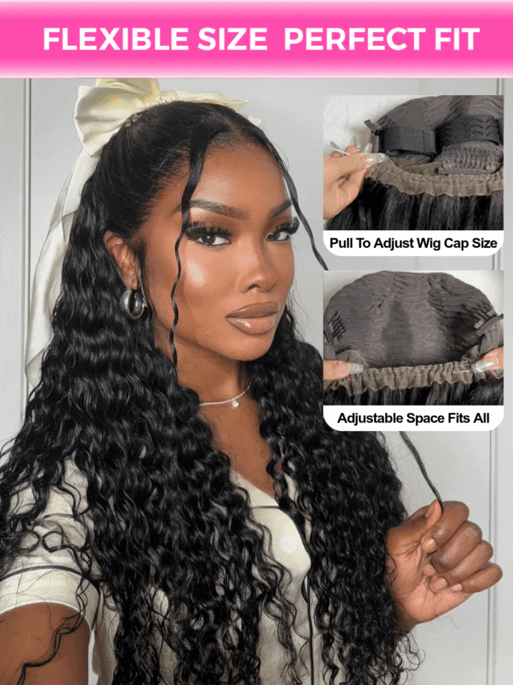 Onimehair™ 360 Lace Fit Wear Go Pre-Bleached Water Wave Human Hair Glueless Wig Pre-Plucked