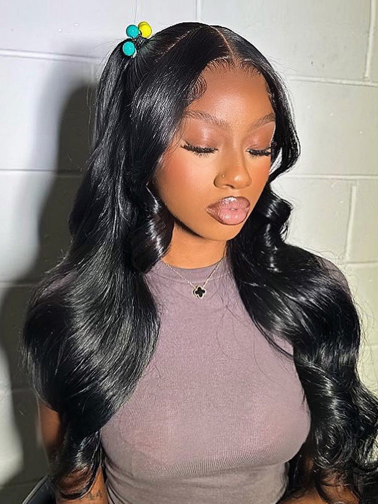 Onimehair™ Pre-bleached Body Wave Hair 13x4 Swiss HD Lace/Transparent Lace Front Wigs Pre Plucked