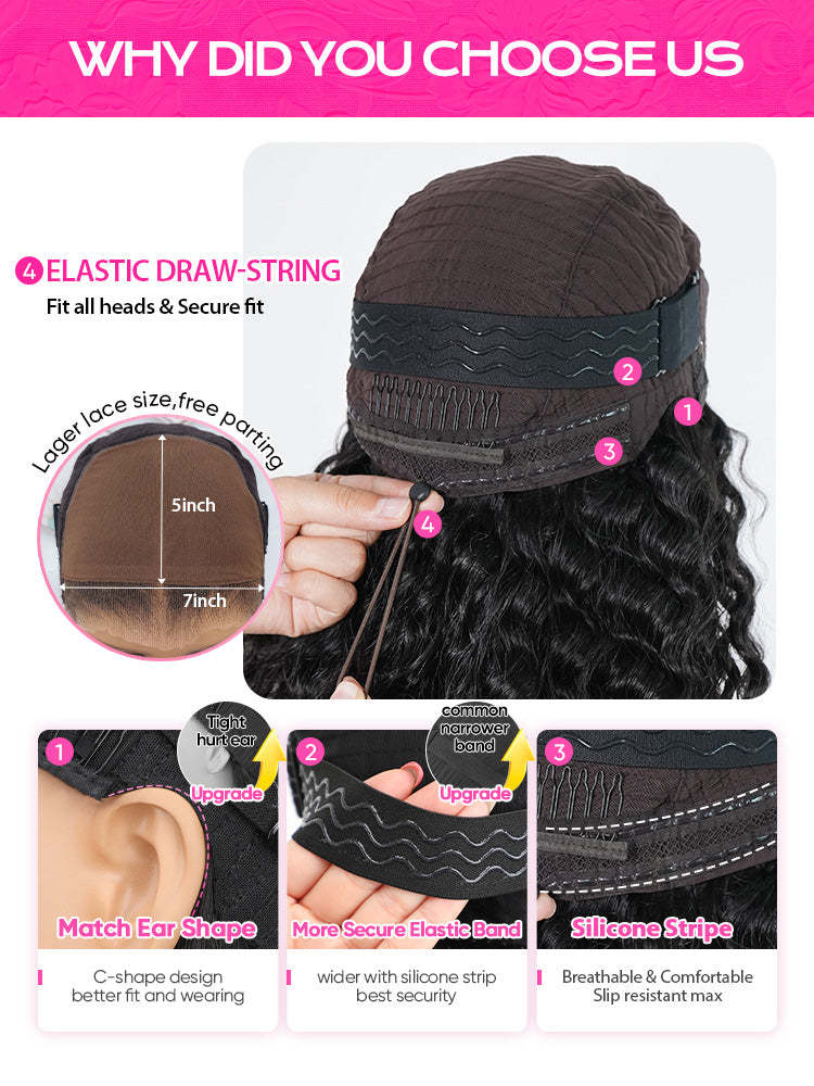 Onimehair™ Pre-bleached Wear Go Glueless Wig 7x5 Pre-cut HD Lace Burmese Curly Human Hair