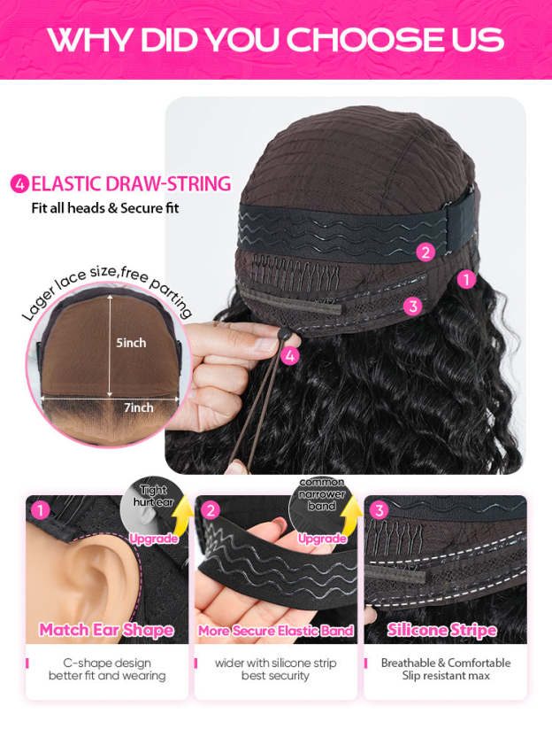 Onimehair™ Pre-bleached Wear Go Glueless Wig 7x5 Pre-cut HD Lace Burmese Curly Human Hair