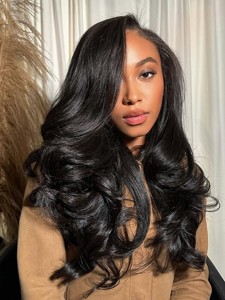 Onimehair™ Pre-bleached Body Wave Hair 13x4 Swiss HD Lace/Transparent Lace Front Wigs Pre Plucked