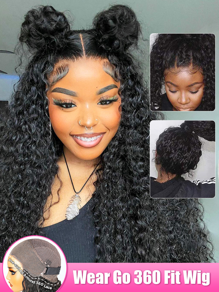 Onimehair™ 360 Lace Fit Wear Go Pre-Bleached Water Wave Human Hair Glueless Wig Pre-Plucked