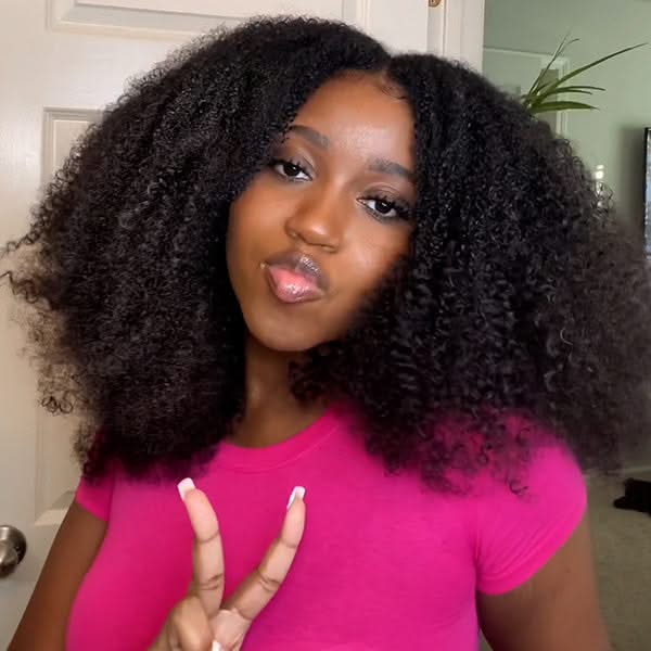 Glueless Wigs V Part Afro Curly Wig No Leave Out Thin Part Human Hair Wig With Drawstring Beginner Friendly - Onime Hair