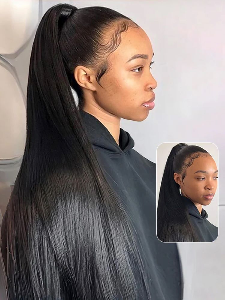 Onimehair™ 360 Lace Wear Go Pre-Bleached Straight Human Hair Glueless Wigs Pre-Plucked Lace Front Wig