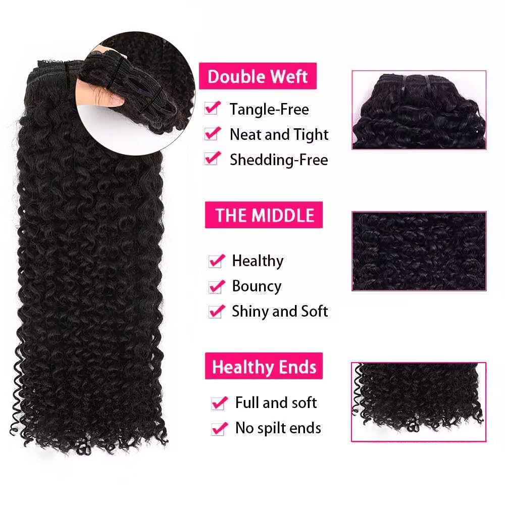 Onimehair™Extension Full Head For Black Women Burmese Curly Clip in Hair Extensions Real Human Hair Messy Curly Clip Ins for Women Brazilian Remy Human Hair Natural Black 12Inch