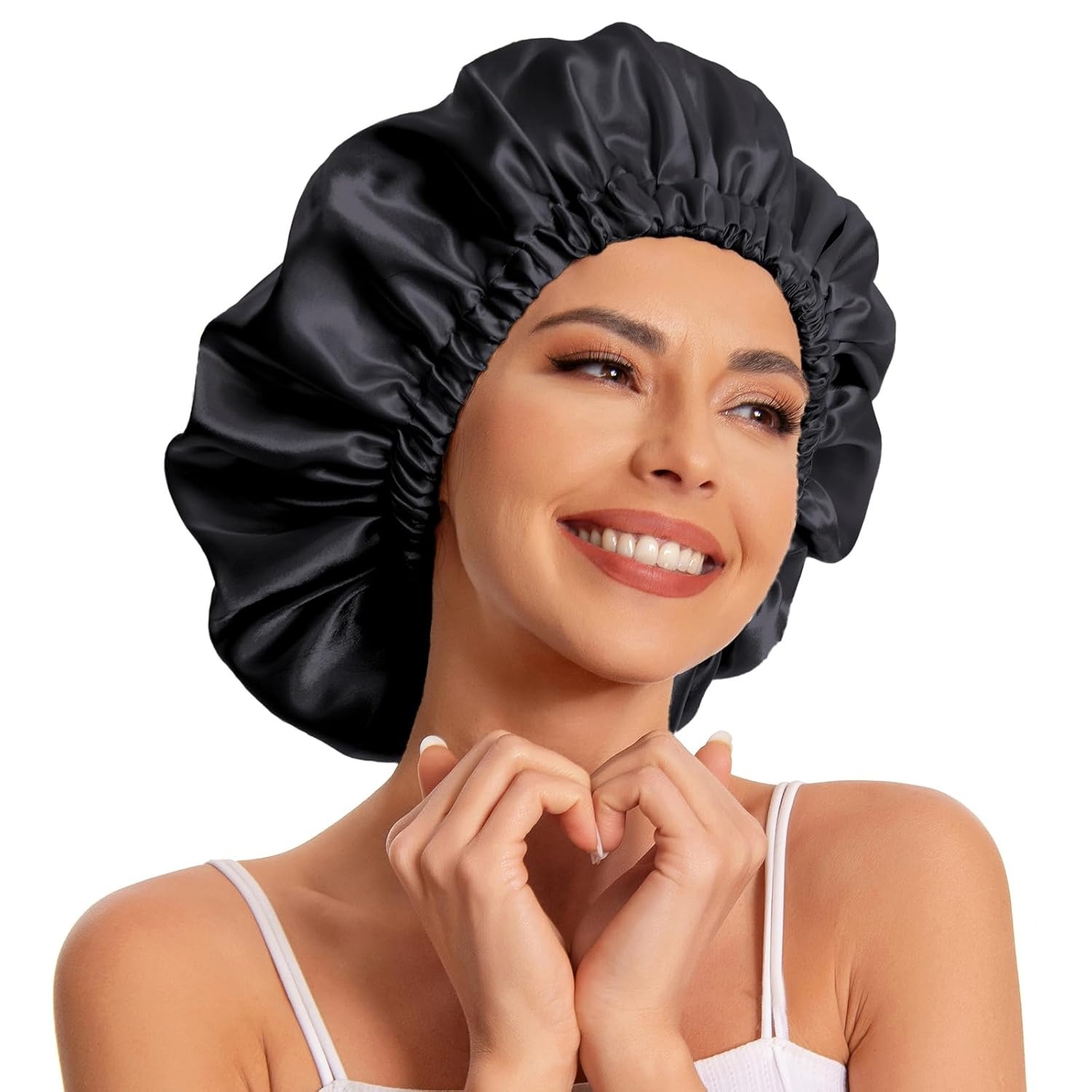 Satin Bonnet Silk Bonnet Hair Bonnet for Sleeping-Slouchy Beanie Hat Satin Sleep Cap for Women's Natural & Curly Hair(Black&Gray)