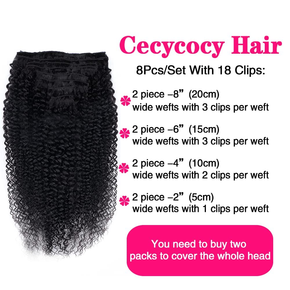 Onimehair™Extension Full Head For Black Women Burmese Curly Clip in Hair Extensions Real Human Hair Messy Curly Clip Ins for Women Brazilian Remy Human Hair Natural Black 12Inch