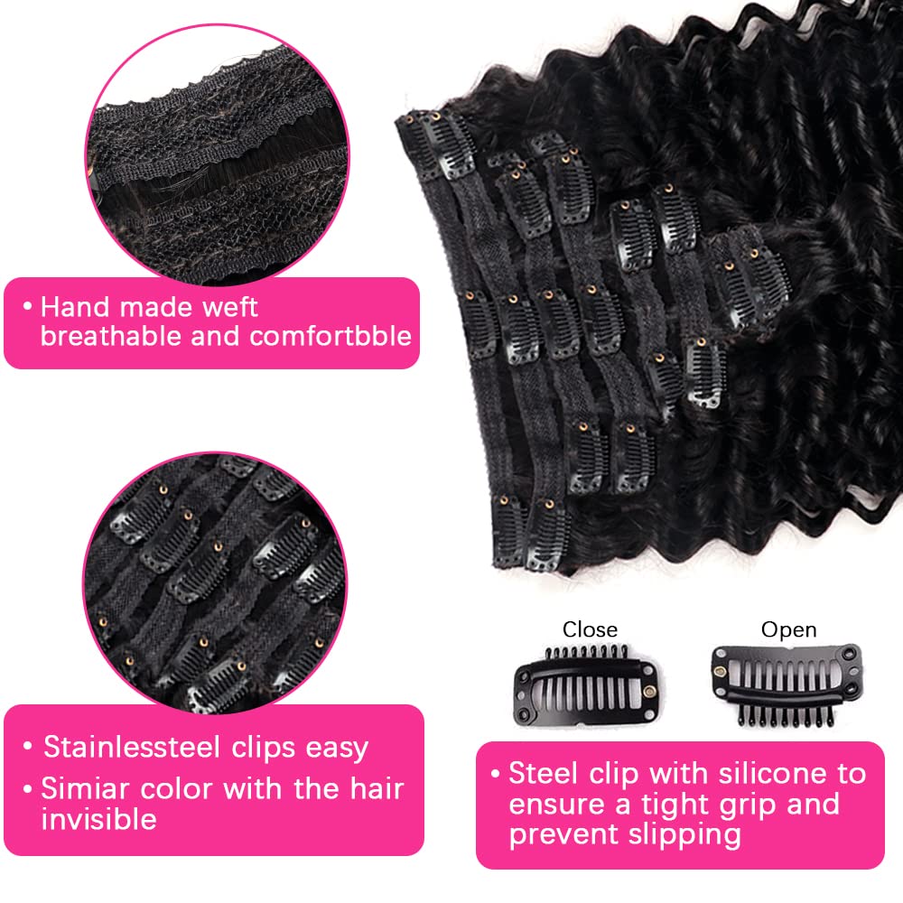 Onimehair™Curly Clip in Hair Extensions for Black Women Brazilian Virgin Human Hair Clip in Extensions 7Pcs Kinky Curly Clip ins Human Hair with 17Clips Double Lace Weft 120g 20nch Natural Black