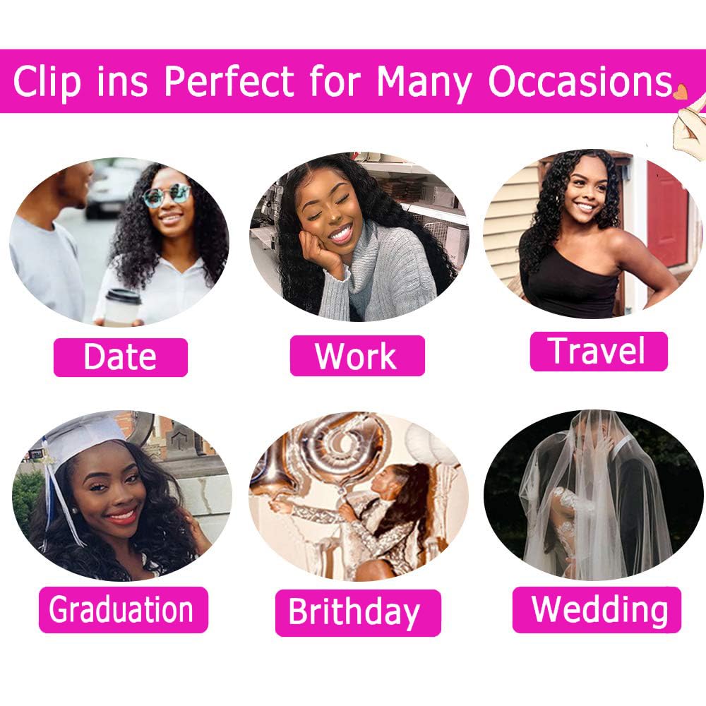 Onimehair™Extension Full Head For Black Women Burmese Curly Clip in Hair Extensions Real Human Hair Messy Curly Clip Ins for Women Brazilian Remy Human Hair Natural Black 12Inch