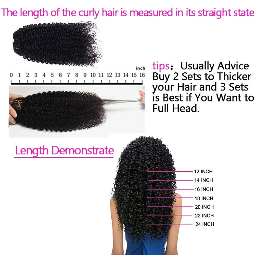 Onimehair™Extension Full Head For Black Women Burmese Curly Clip in Hair Extensions Real Human Hair Messy Curly Clip Ins for Women Brazilian Remy Human Hair Natural Black 12Inch