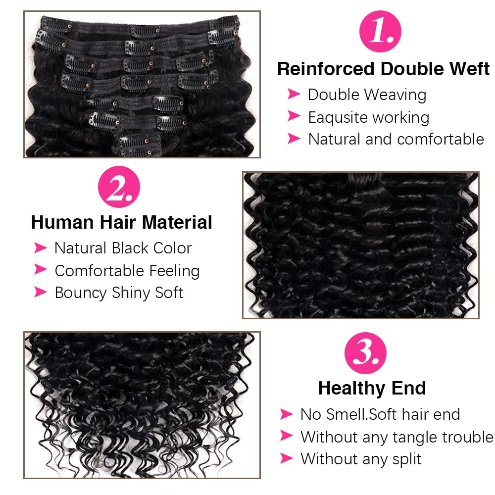 Onimehair™Curly Clip in Hair Extensions for Black Women Brazilian Virgin Human Hair Clip in Extensions 7Pcs Kinky Curly Clip ins Human Hair with 17Clips Double Lace Weft 120g 20nch Natural Black