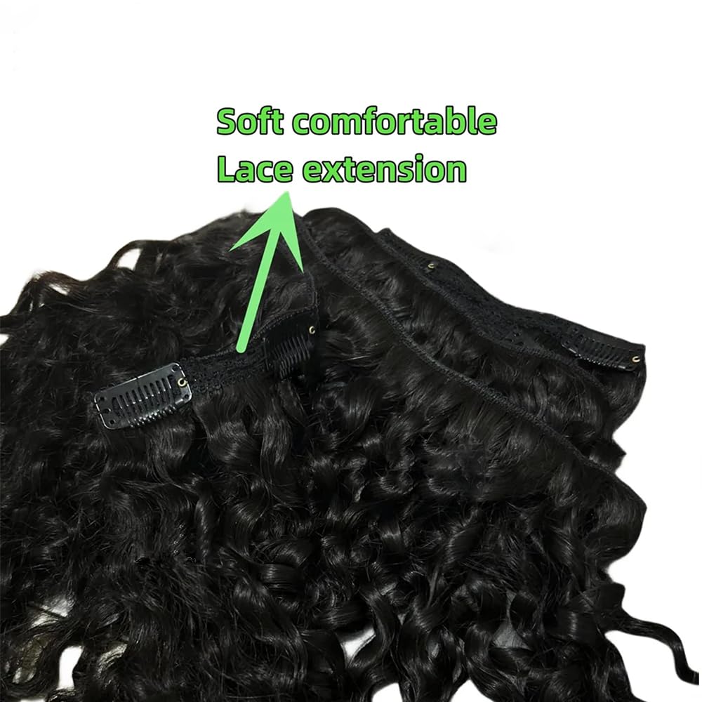 Onimehair™Burmese Curly Clip in Hair Extensions Human Hair 3C4A Lace Clip in Human Hair Extensions 7pcs 120g/set Spirally Curly Classic Clips Ins Real Human Hair Extension Full Head For Black Women 14 Inch