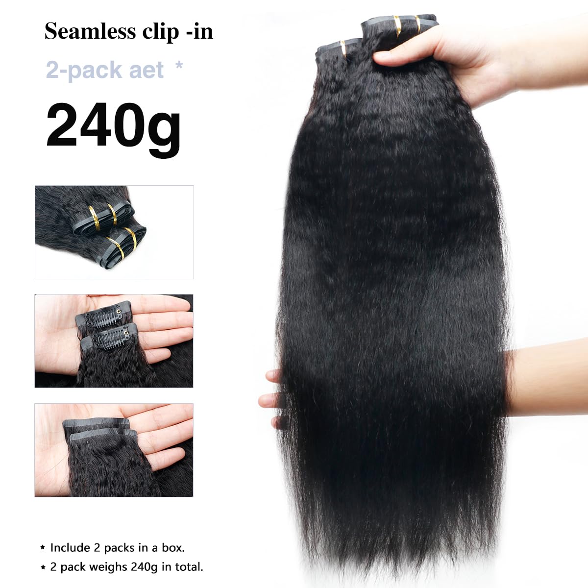 Onimehair™Curly Clip in Hair Extensions for Black Women Brazilian Virgin Human Hair Clip in Extensions 7Pcs Kinky Curly Clip ins Human Hair with 17Clips Double Lace Weft 120g 20nch Natural Black