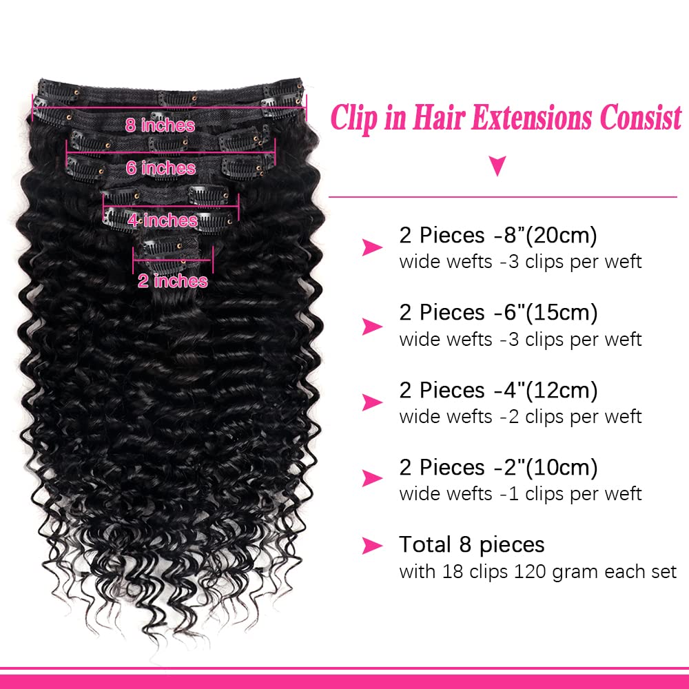 Onimehair™Curly Clip in Hair Extensions for Black Women Brazilian Virgin Human Hair Clip in Extensions 7Pcs Kinky Curly Clip ins Human Hair with 17Clips Double Lace Weft 120g 20nch Natural Black