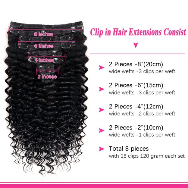 Onimehair™Curly Clip in Hair Extensions for Black Women Brazilian Virgin Human Hair Clip in Extensions 7Pcs Kinky Curly Clip ins Human Hair with 17Clips Double Lace Weft 120g 20nch Natural Black