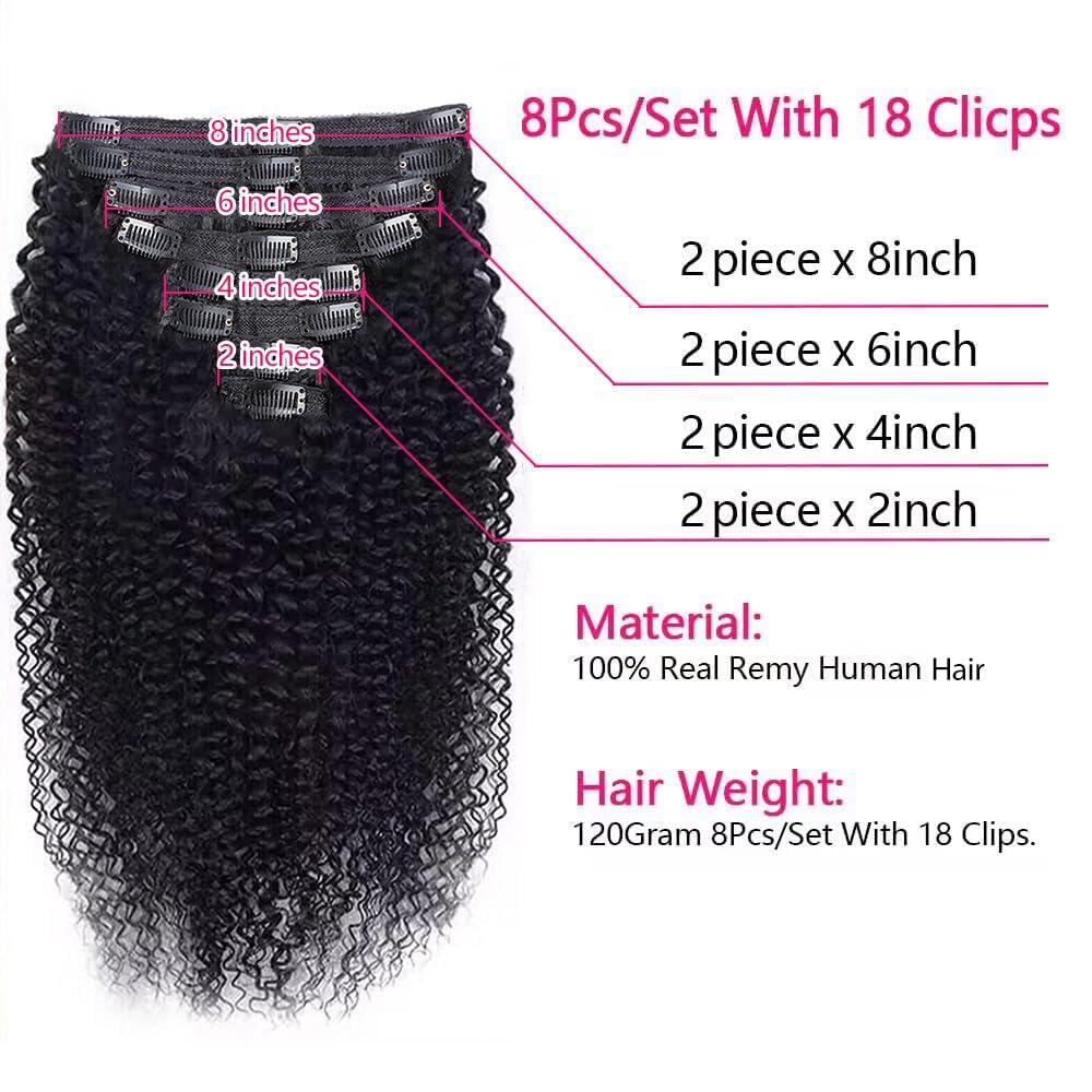 Onimehair™Extension Full Head For Black Women Burmese Curly Clip in Hair Extensions Real Human Hair Messy Curly Clip Ins for Women Brazilian Remy Human Hair Natural Black 12Inch
