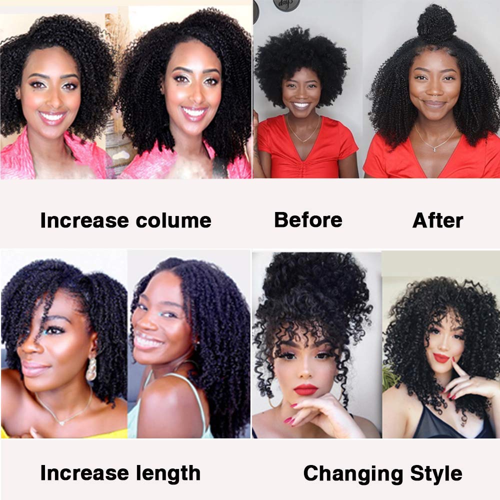 Onimehair™Extension Full Head For Black Women Burmese Curly Clip in Hair Extensions Real Human Hair Messy Curly Clip Ins for Women Brazilian Remy Human Hair Natural Black 12Inch